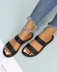 Braided Double Band Leathered Flat Slippers