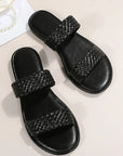 Braided Double Band Leathered Flat Slippers
