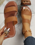 Braided Double Band Leathered Flat Slippers