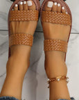 Braided Double Band Leathered Flat Slippers
