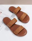Braided Double Band Leathered Flat Slippers