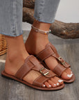 Saylor Buckle Decor Dual Bands Flat Slippers