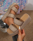 Rhinestone Decor Dual Band Platform Slippers