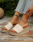 Woven Wide Band Platform Slippers