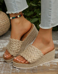 Woven Wide Band Platform Slippers