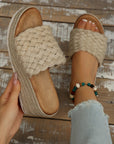 Woven Wide Band Platform Slippers