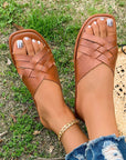 Ana Crossed Woven Flat Slippers