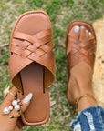 Ana Crossed Woven Flat Slippers