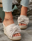 Bow Knot Decor Woven Wedge Slippers