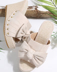 Bow Knot Decor Woven Wedge Slippers