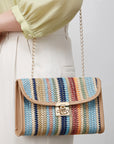 Azariah Striped Crochet Flapped Bag