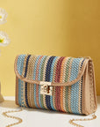 Azariah Striped Crochet Flapped Bag