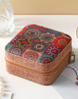 Retro Floral Print Portable Square Jewelry Box