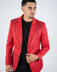 Men's Double Button Rhinestone Red Blazer
