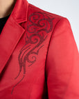 Men's Double Button Rhinestone Red Blazer