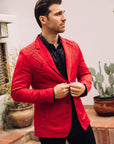 Men's Double Button Rhinestone Red Blazer