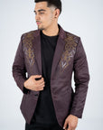 Men's Double Button Rhinestone Wine Blazer