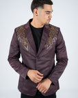 Men's Double Button Rhinestone Wine Blazer