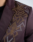 Men's Double Button Rhinestone Wine Blazer