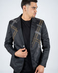 Men's Double Button Rhinestone Black Blazer