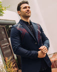 Men's Double Button Rhinestone Navy Blazer