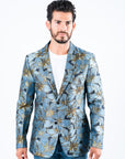 Men's Double Button Blue Flowers Print Blazer