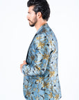 Men's Double Button Blue Flowers Print Blazer