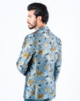 Men's Double Button Blue Flowers Print Blazer