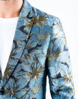 Men's Double Button Blue Flowers Print Blazer