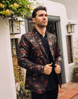 Men's Double Button Red Flowers Print Blazer
