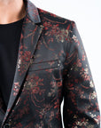 Men's Double Button Red Flowers Print Blazer