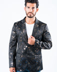 Men's Double Button Blue Flowers Print Blazer