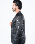 Men's Double Button Blue Flowers Print Blazer