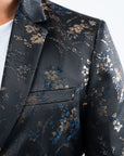 Men's Double Button Blue Flowers Print Blazer