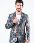 Men's Double Button Navy Flowers Print Blazer
