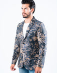 Men's Double Button Navy Flowers Print Blazer