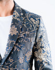 Men's Double Button Navy Flowers Print Blazer