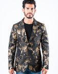 Men's Double Button Brown Flowers Print Blazer
