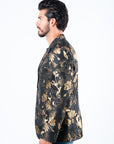Men's Double Button Brown Flowers Print Blazer