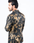 Men's Double Button Brown Flowers Print Blazer