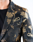 Men's Double Button Brown Flowers Print Blazer