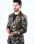 Men's Double Button Brown Flowers Print Blazer