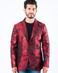 Men's Double Button Red Flowers Print Blazer