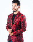 Men's Double Button Red Flowers Print Blazer