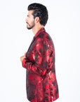 Men's Double Button Red Flowers Print Blazer