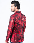 Men's Double Button Red Flowers Print Blazer