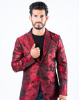 Men's Double Button Red Flowers Print Blazer