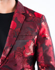 Men's Double Button Red Flowers Print Blazer