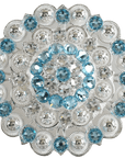 Bright Silver Aqua - Clear Crystal Conchos - Sizes from 1"- 3" and Buckles