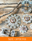 Bright Silver Champagne & AB Crystal Conchos - Sizes from 1"- 3" and Buckles